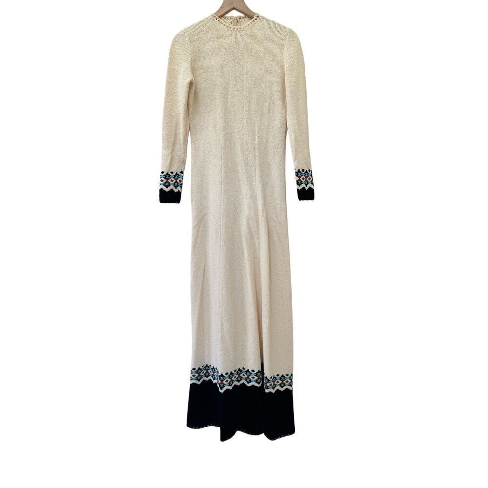 Folk revival bohemian vintage knit 70s cream southwestern long maxi dress M-L 1